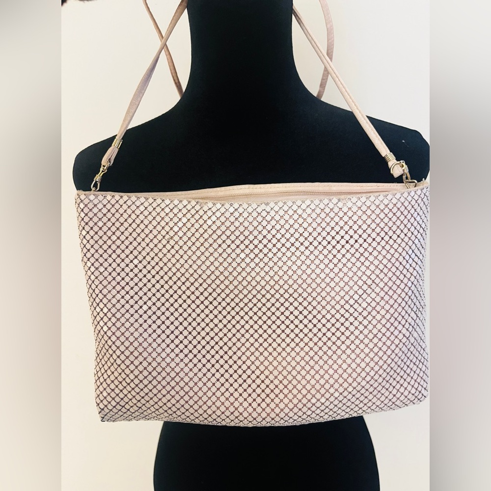 Pink metal link cross body purse